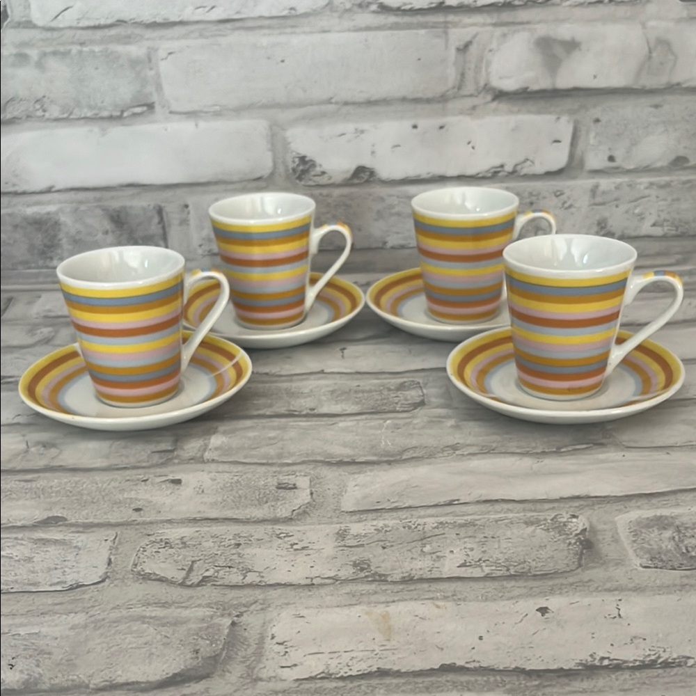 Create by Just Mugs Colorful Striped Espresso Cup and Saucer Set of 4 - Picture 2 of 8